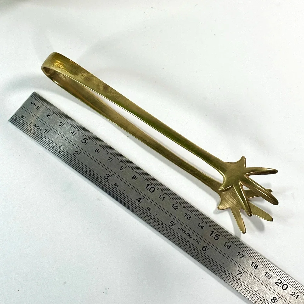 Vtg Brass Handled Bucket w Claw Tongs Ice Bar Cart Mid Century bar wear Patina